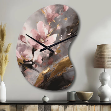 Pink Blushing Cherry Blossom - Asymmetric Metal Wall Clock